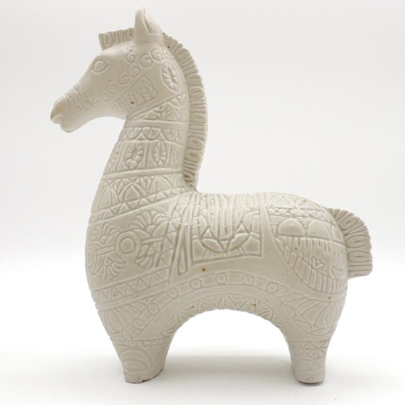 Bitossi Style Horse White Figurine Mid-Century Modern Raymor Slipware Pottery